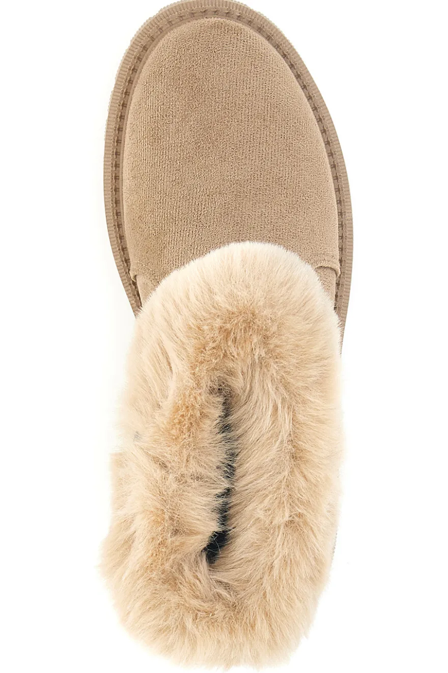 Beige Stiefeletten mit seitlichem Reißverschluss, Pelzbesatz und warmer Innenausstattung Carrera CAW759136363