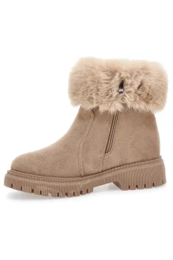 Beige Stiefeletten mit seitlichem Reißverschluss, Pelzbesatz und warmer Innenausstattung Carrera CAW759136363
