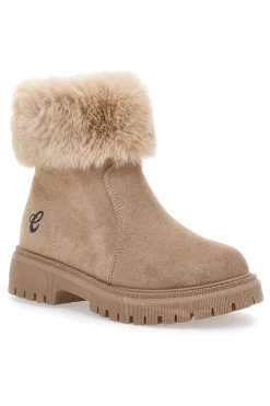Beige Stiefeletten mit seitlichem Reißverschluss, Pelzbesatz und warmer Innenausstattung Carrera CAW759136363