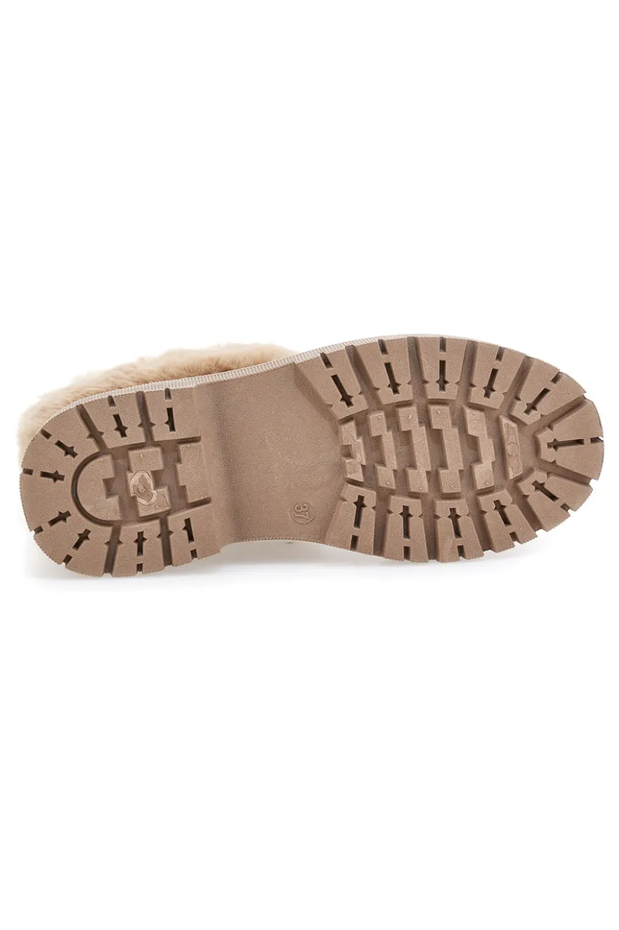 Beige Stiefeletten mit seitlichem Reißverschluss, Pelzbesatz und warmer Innenausstattung Carrera CAW759136363