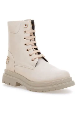 Beige Stiefeletten mit seitlichem Reißverschluss und Strasssteinen Laura Biagiotti L97129600