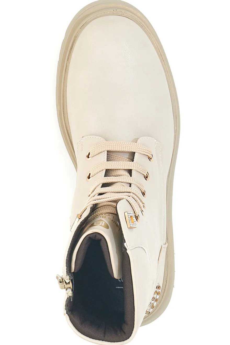 Beige Stiefeletten mit seitlichem Reißverschluss und Strasssteinen Laura Biagiotti L97129600