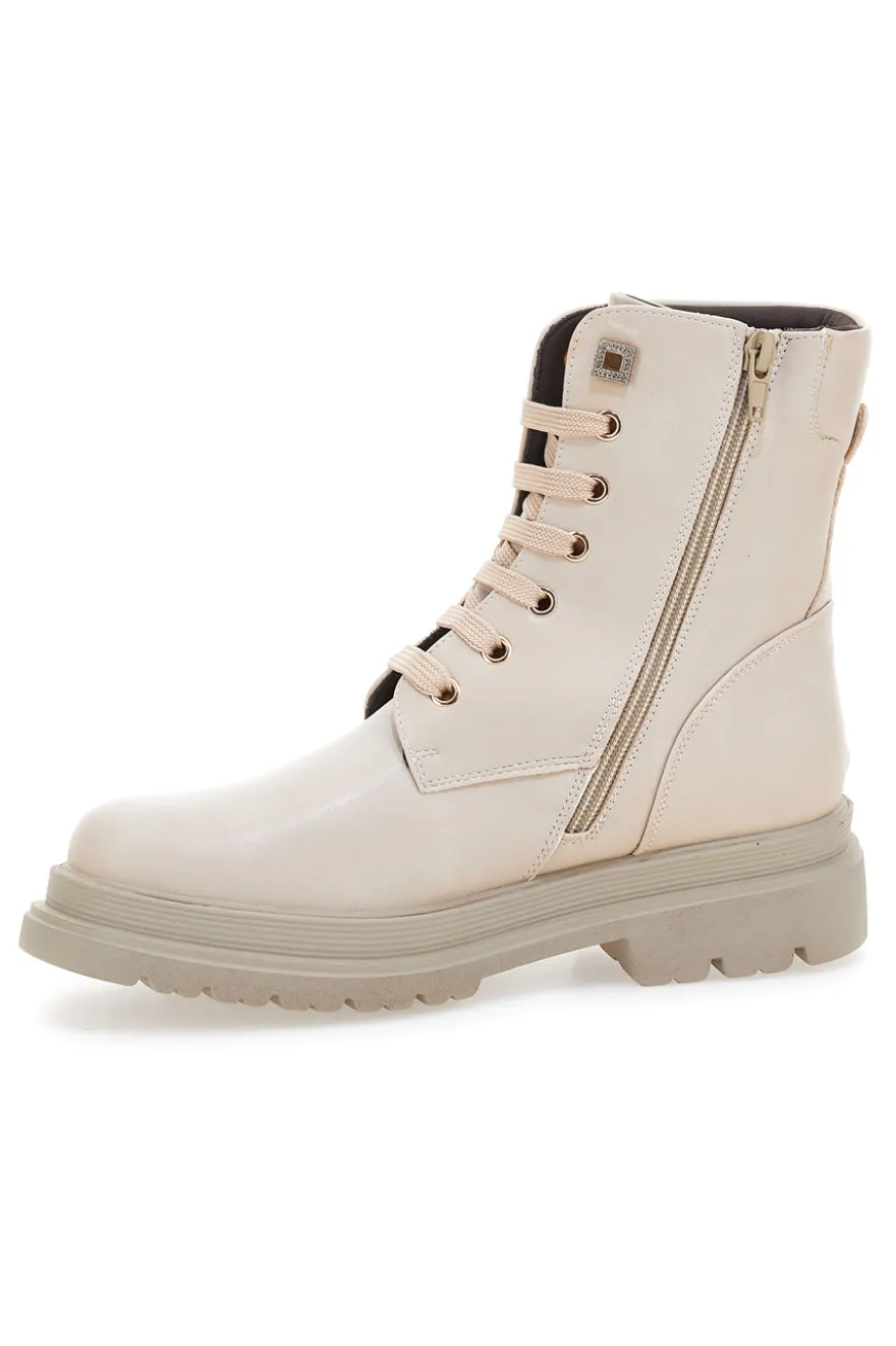 Beige Stiefeletten mit seitlichem Reißverschluss und Strasssteinen Laura Biagiotti L97129600