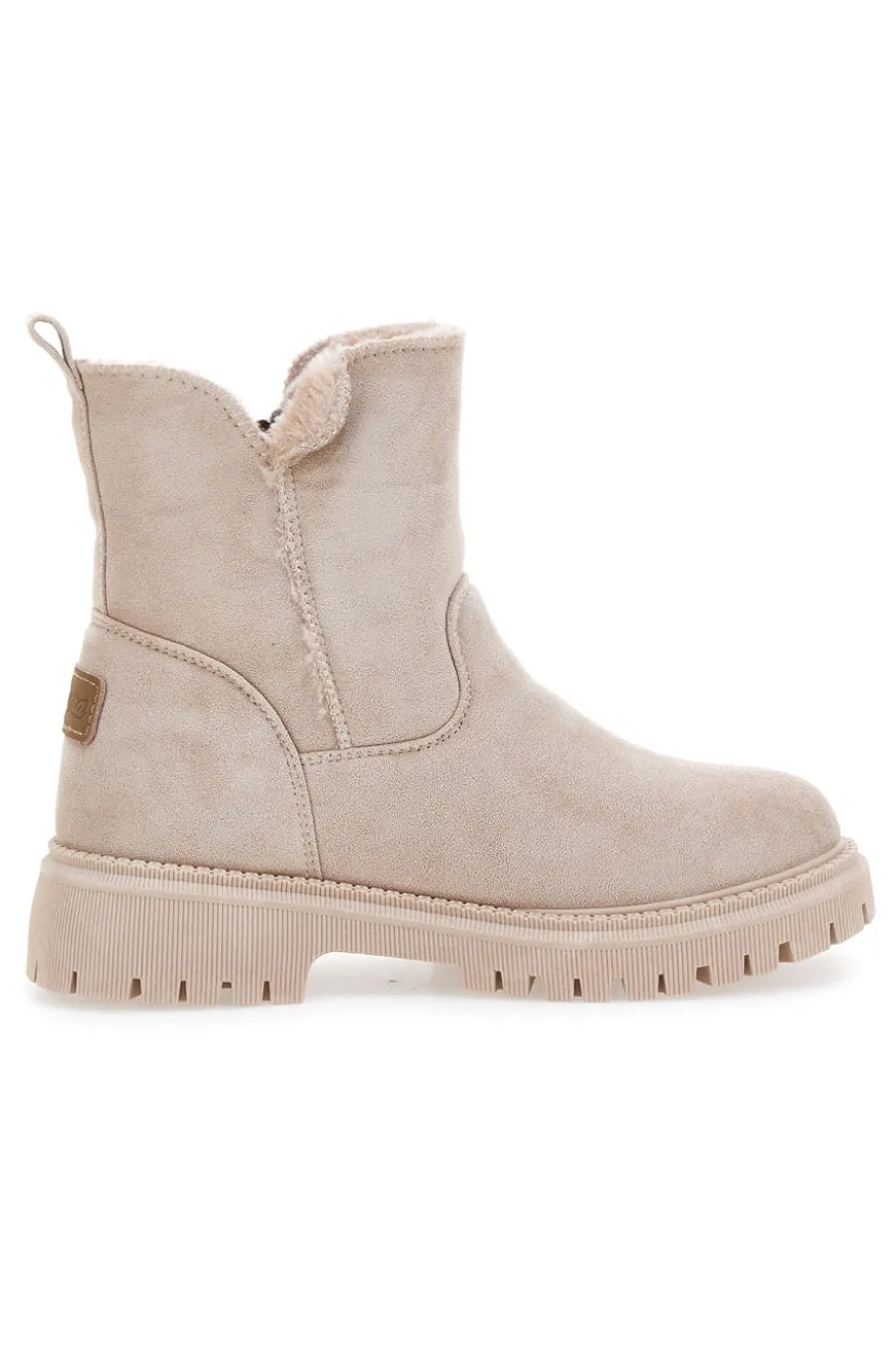 Beige Stiefeletten mit seitlichem Reißverschluss und Fellfutter Carrera CAW759106363