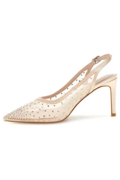 Beige Tüll Slingback Pumps mit Strasssteinen First Lady P656