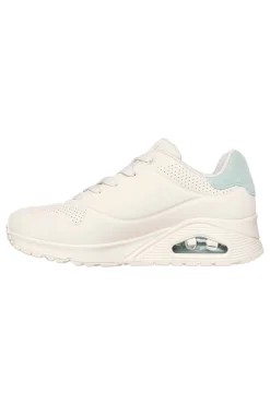 Beige Turnschuhe mit salbeigrünen Einsätzen und Skech-Air Skechers Uno Pop Back