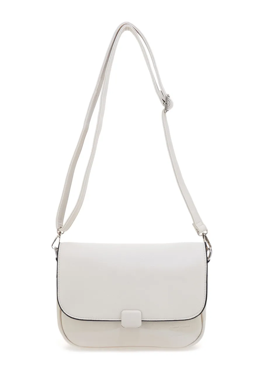 Beige Umhängetasche mit Überschlag und Magnetverschluss Emma spagnesi PU1096