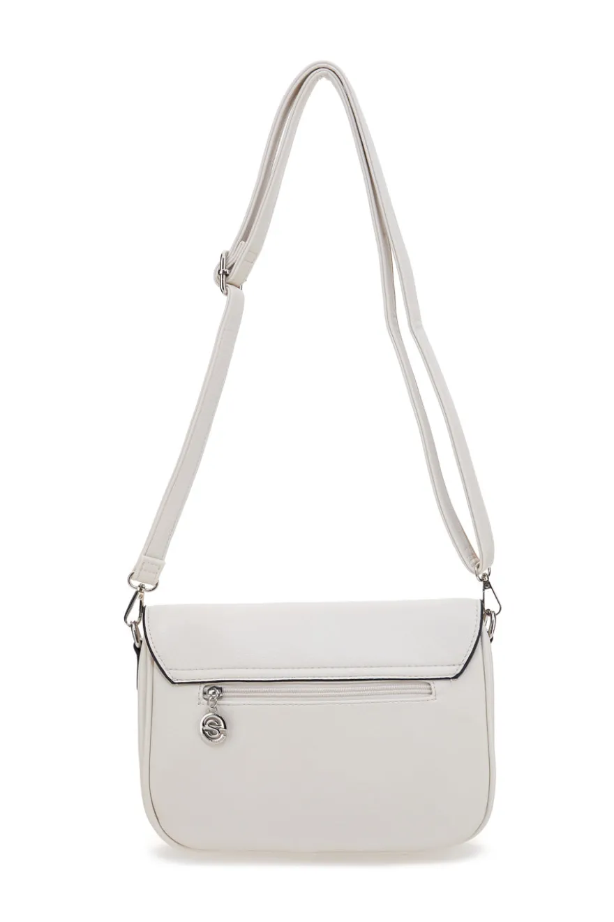 Beige Umhängetasche mit Überschlag und Magnetverschluss Emma spagnesi PU1096