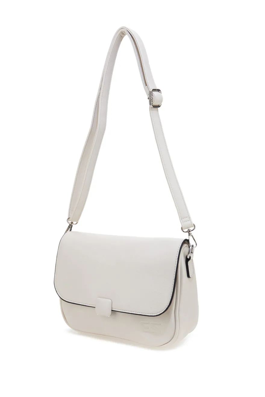 Beige Umhängetasche mit Überschlag und Magnetverschluss Emma spagnesi PU1096