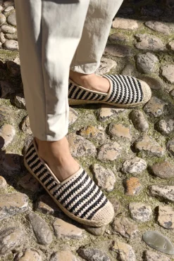Beige und schwarz gestreifte Stoff Espadrilles Prima riga p687