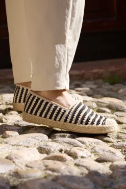 Beige und schwarz gestreifte Stoff Espadrilles Prima riga p687