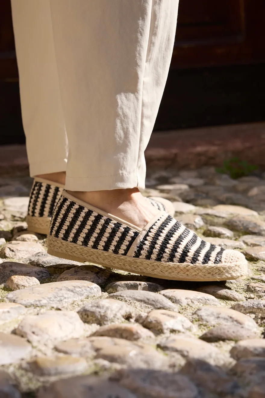 Beige und schwarz gestreifte Stoff Espadrilles Prima riga p687