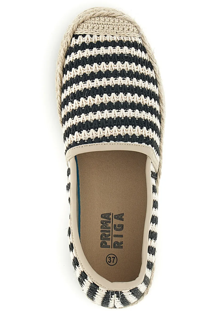 Beige und schwarz gestreifte Stoff Espadrilles Prima riga p687