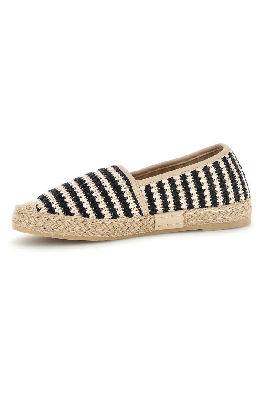 Beige und schwarz gestreifte Stoff Espadrilles Prima riga p687