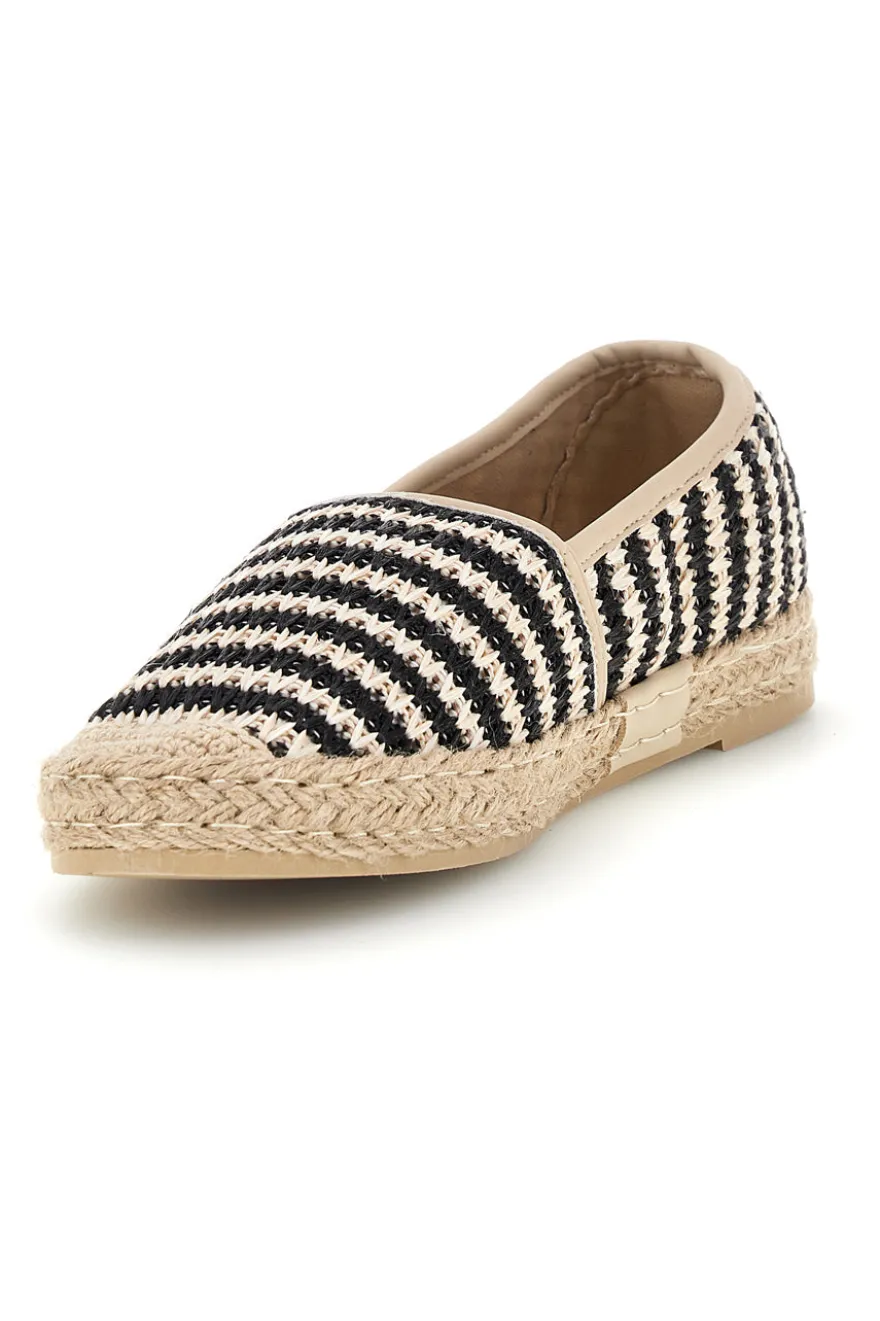 Beige und schwarz gestreifte Stoff Espadrilles Prima riga p687