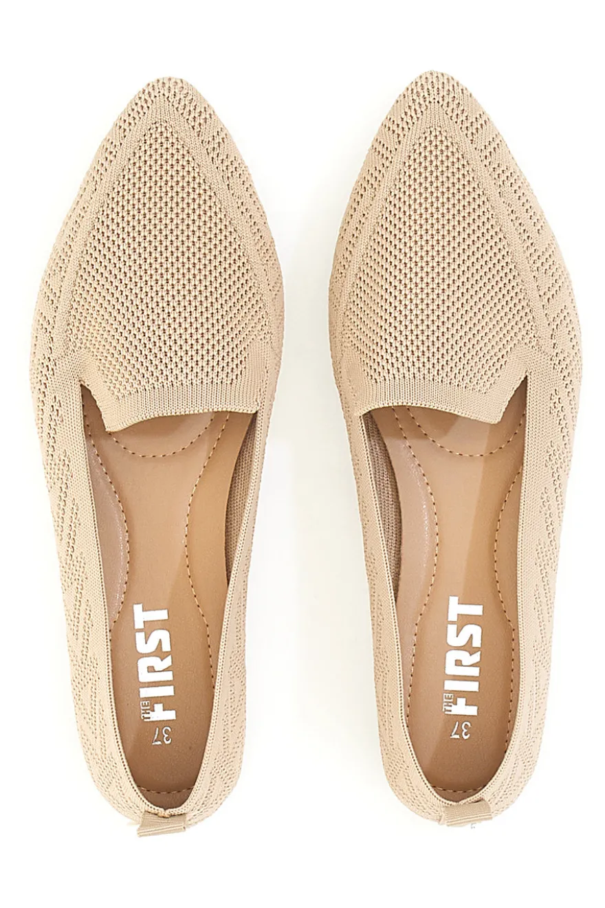 Beigefarbene Ballerinas aus Stoff mit weicher Innensohle The First PRE1