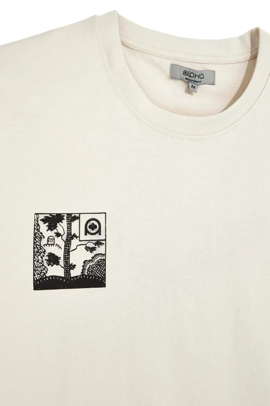 Beigefarbenes Baumwoll-T-Shirt mit Boardman Alpha Grafikdruck pt-m-t-9065