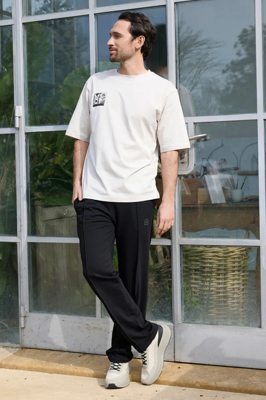 Beigefarbenes Baumwoll-T-Shirt mit Boardman Alpha Grafikdruck pt-m-t-9065