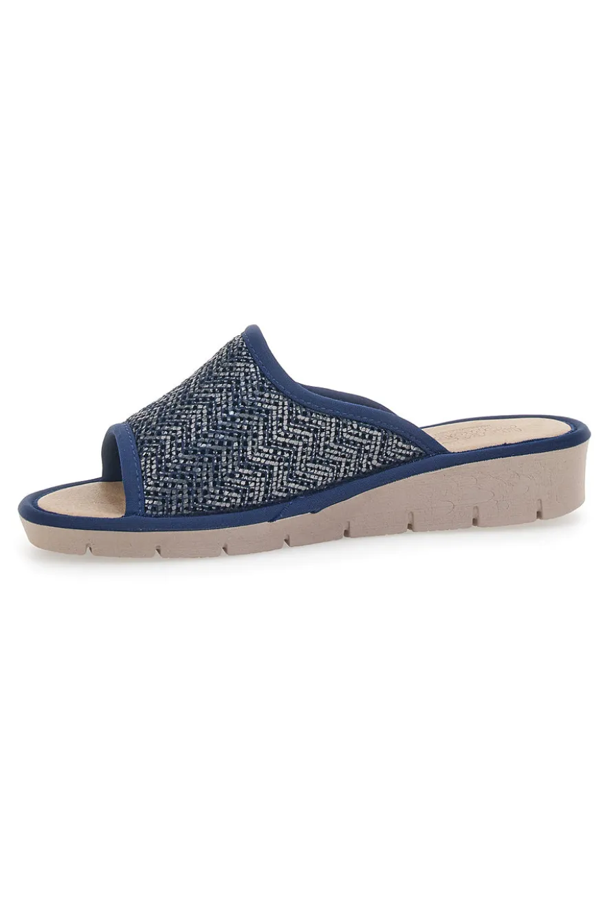 Blaue Hausschuhe mit offener Spitze, komfortable Linie 7552P