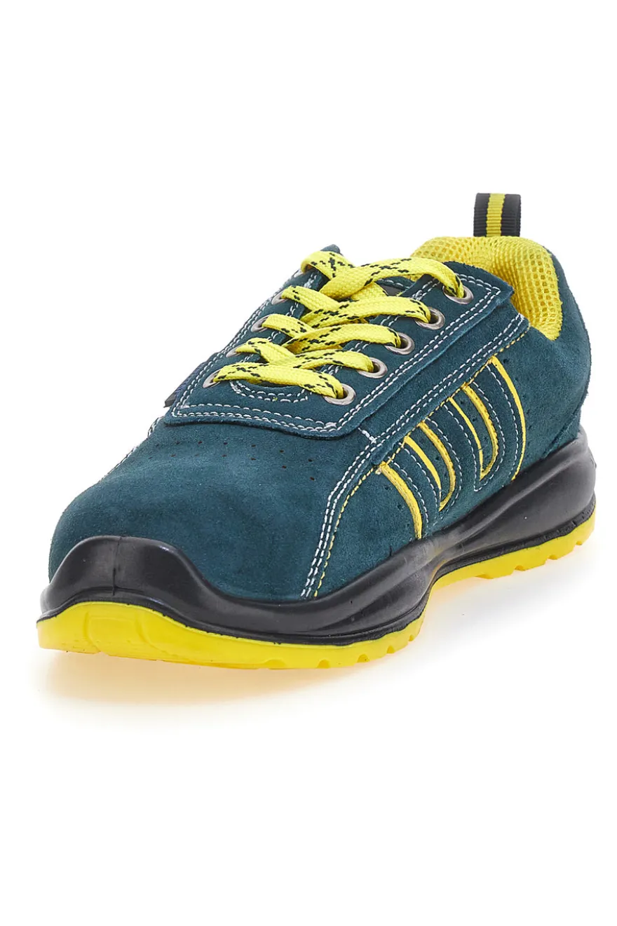 Blaue Sicherheitsschuhe mit gelben Einsätzen aus Blue Star BS 80 Leder