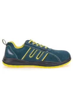 Blaue Sicherheitsschuhe mit gelben Einsätzen aus Blue Star BS 80 Leder