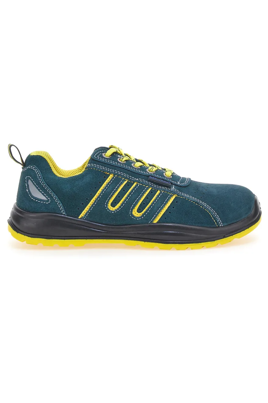 Blaue Sicherheitsschuhe mit gelben Einsätzen aus Blue Star BS 80 Leder