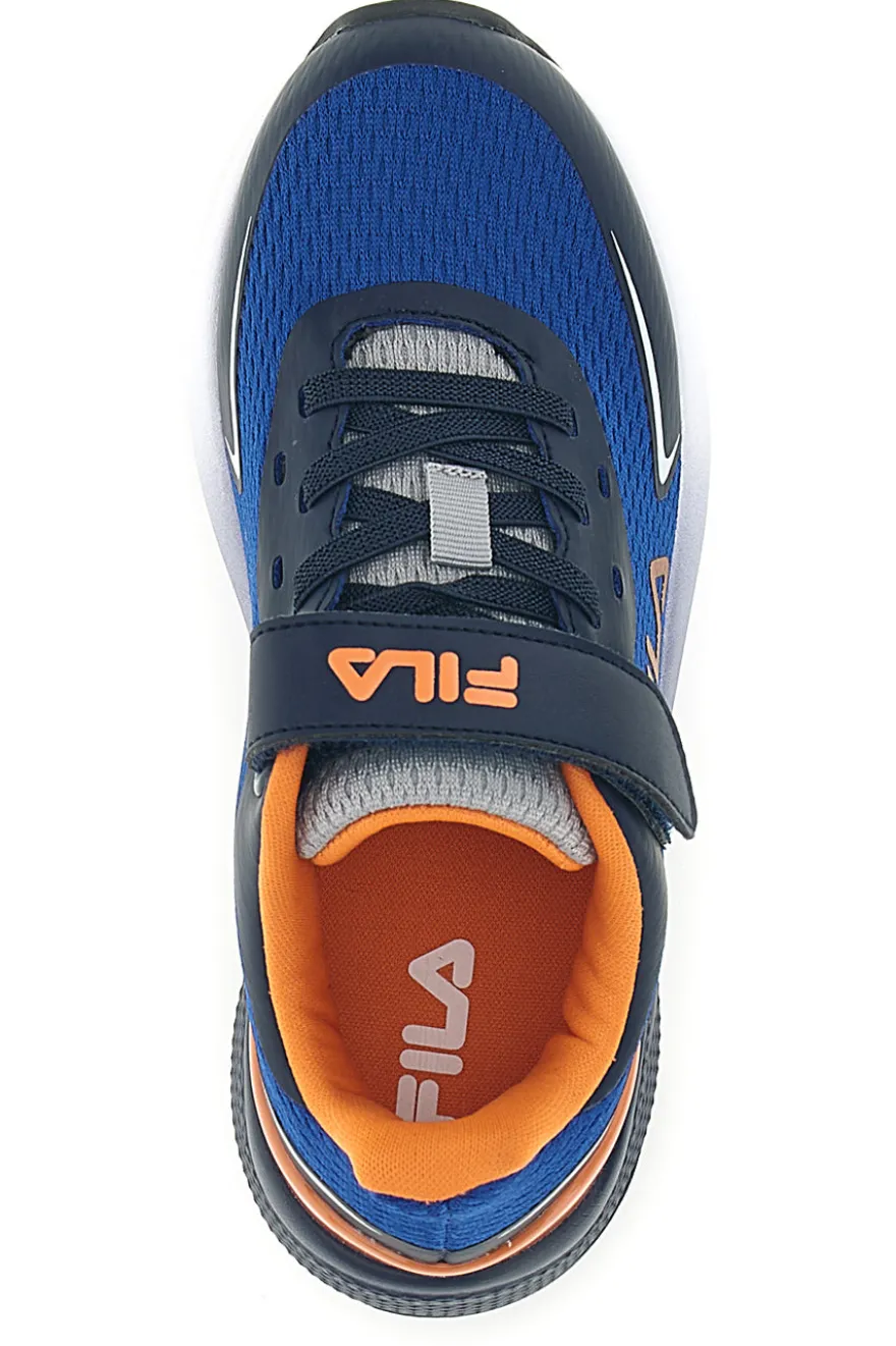 Blaue Turnschuhe mit Riemen und orangefarbenen Einsätzen Fila Crusher V Kids FFK0076