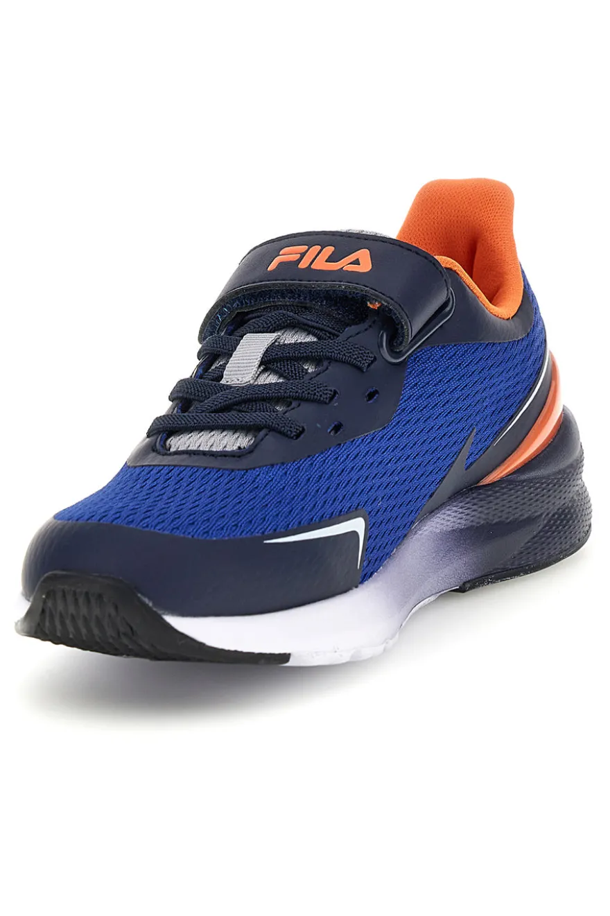 Blaue Turnschuhe mit Riemen und orangefarbenen Einsätzen Fila Crusher V Kids FFK0076