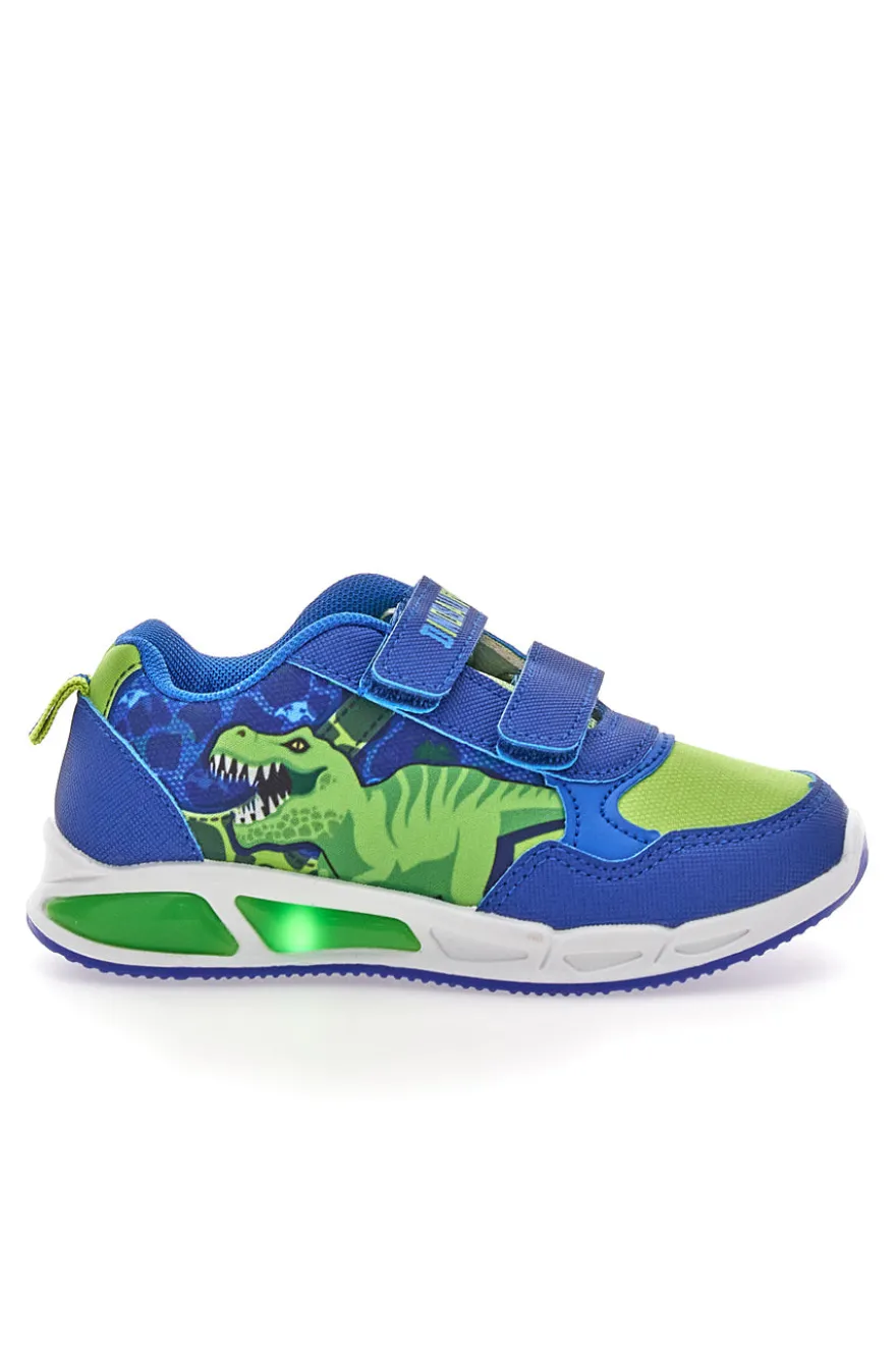 Blaue und grüne Schuhe mit Lichtern und doppeltem Dinosaurierband S8020203T
