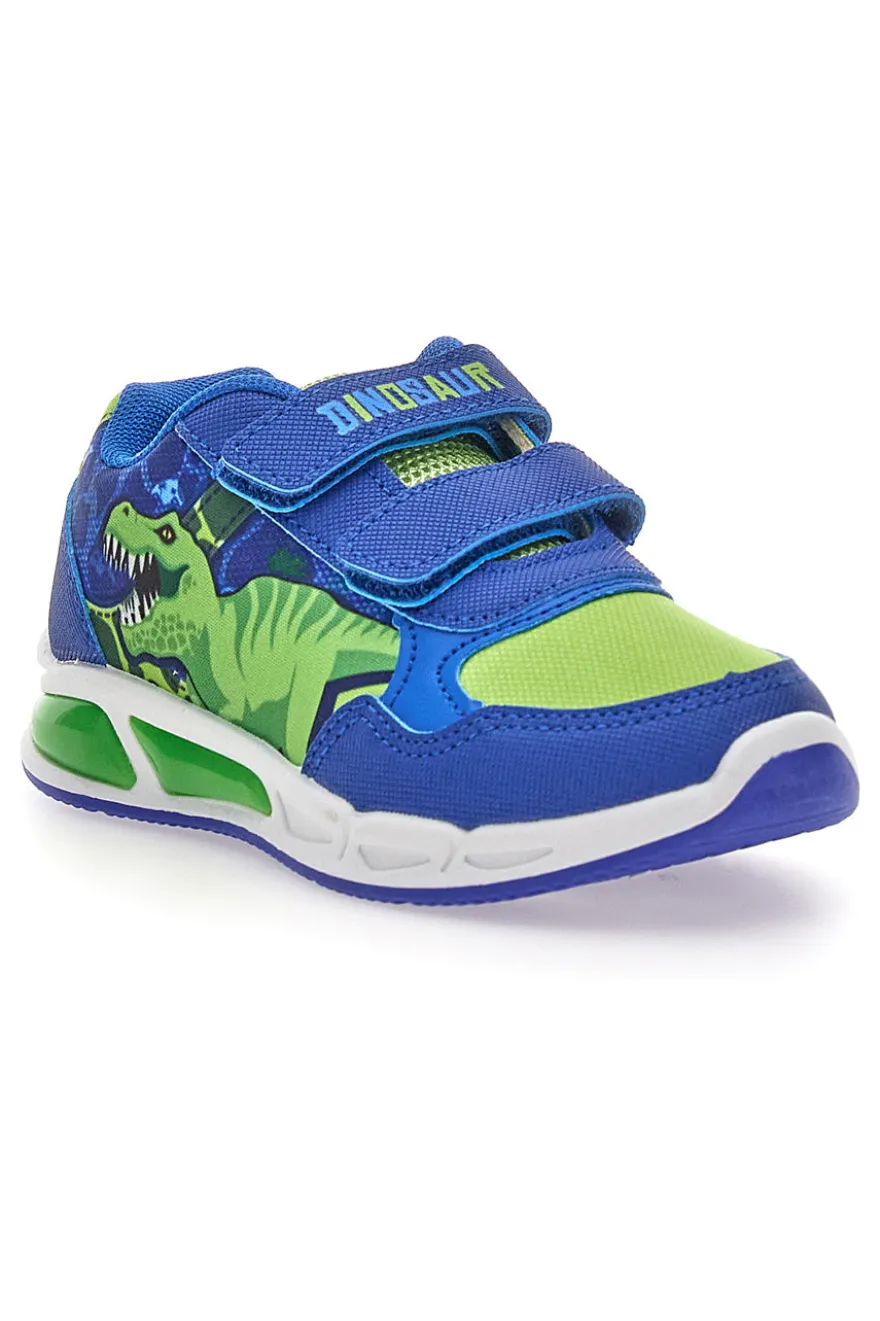 Blaue und grüne Schuhe mit Lichtern und doppeltem Dinosaurierband S8020203T