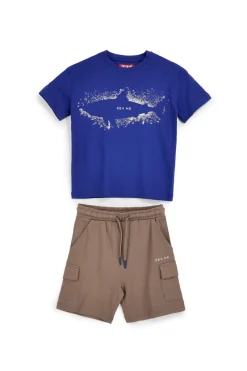 Blauer und brauner Anzug mit Hai-Print Pitt Kinder PT-B-SE-9035