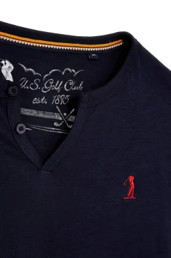Blaues T-Shirt mit Baumwolle serafino Halsausschnitt Us Golf TS1103