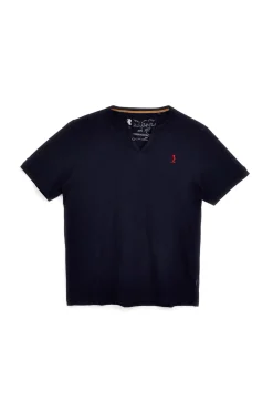 Blaues T-Shirt mit Baumwolle serafino Halsausschnitt Us Golf TS1103
