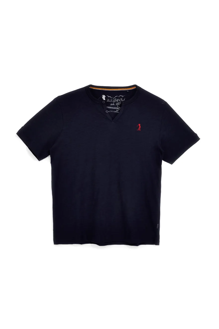 Blaues T-Shirt mit Baumwolle serafino Halsausschnitt Us Golf TS1103