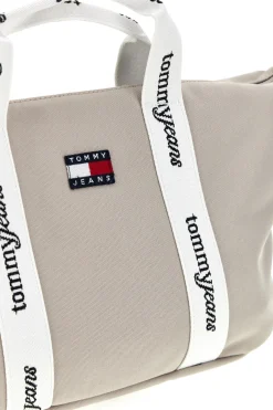 Borsa a Mano Beige in Tessuto con Bande Logo Tommy Jeans 18460