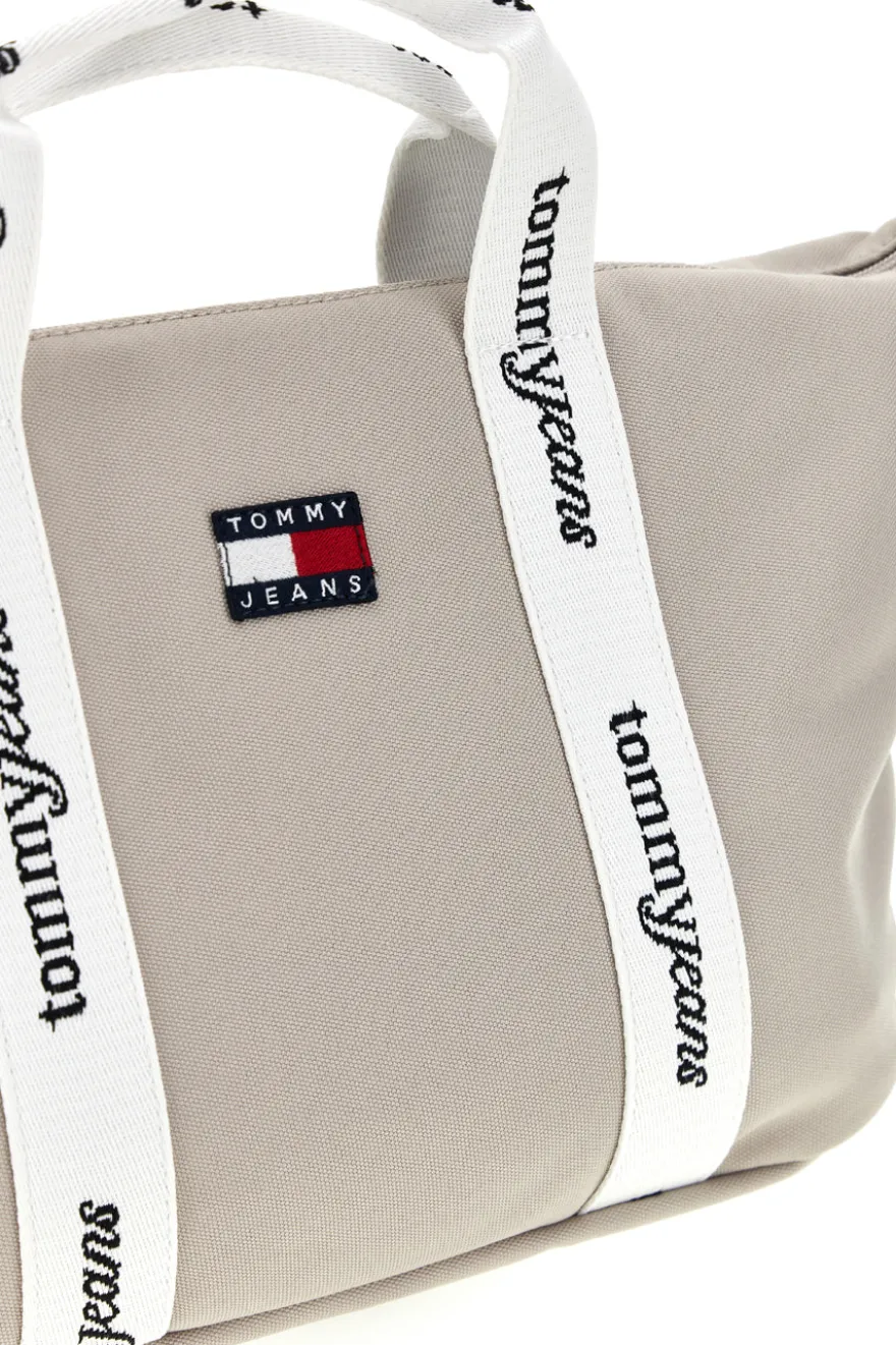 Borsa a Mano Beige in Tessuto con Bande Logo Tommy Jeans 18460
