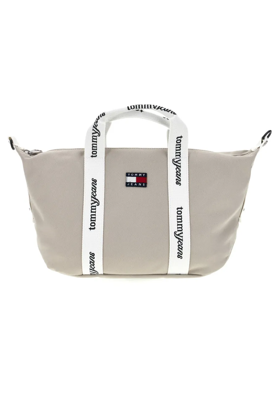 Borsa a Mano Beige in Tessuto con Bande Logo Tommy Jeans 18460