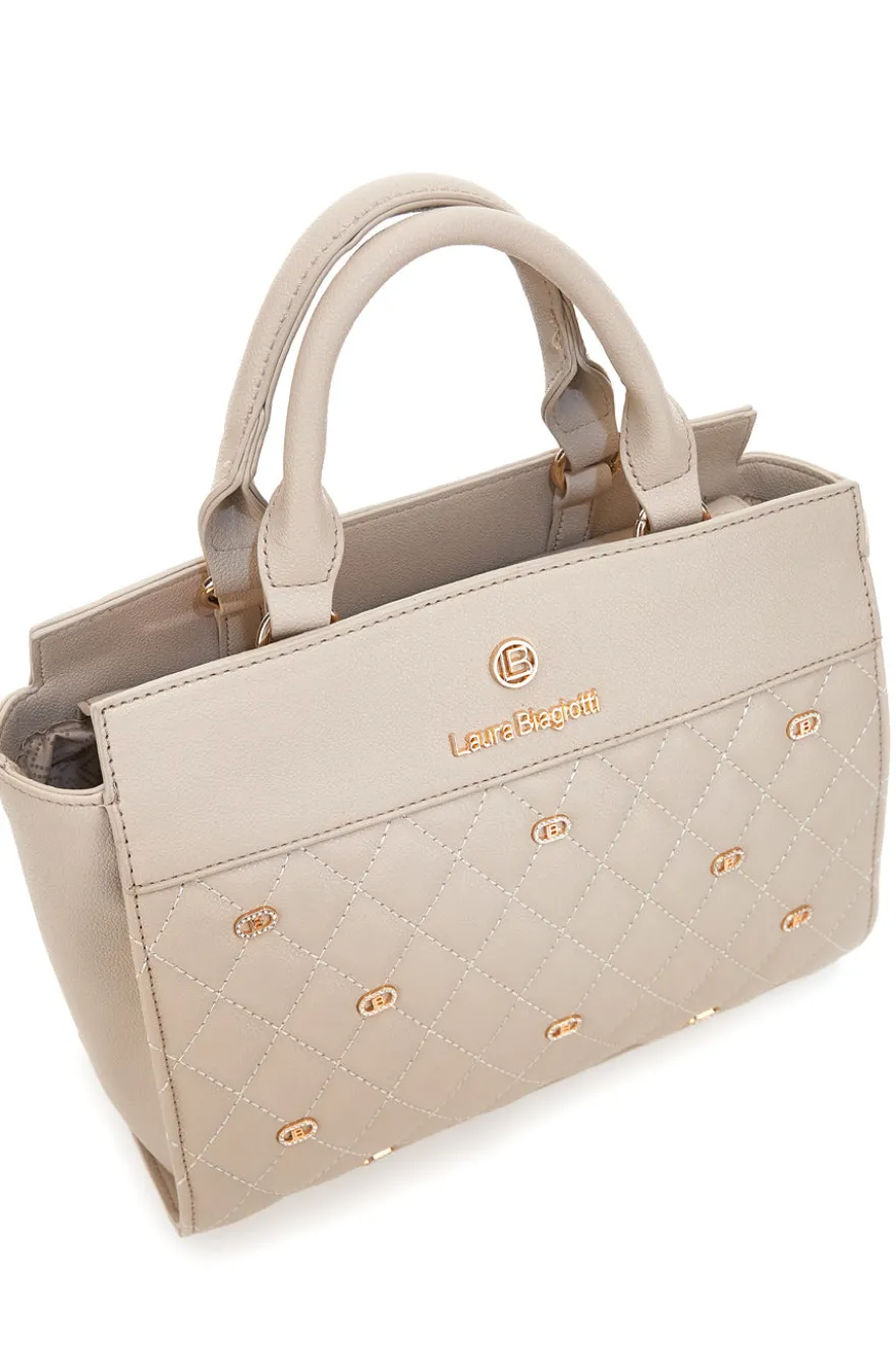 Borsa a Mano Effetto Matelassé Beige LAURA BIAGIOTTI RATCHET
