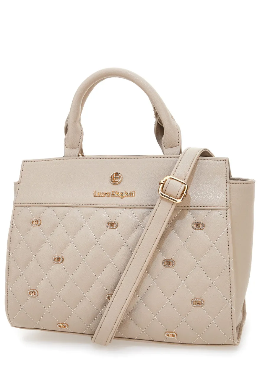 Borsa a Mano Effetto Matelassé Beige LAURA BIAGIOTTI RATCHET