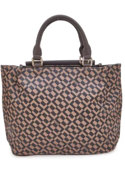 Borsa a mano marrone con stampa geometrica Lancetti LL25W-107-1