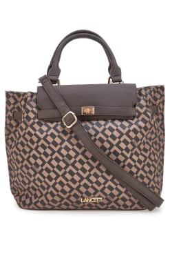 Borsa a mano marrone con stampa geometrica Lancetti LL25W-107-1