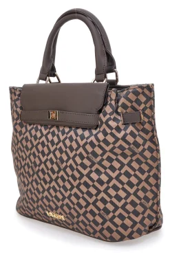 Borsa a mano marrone con stampa geometrica Lancetti LL25W-107-1