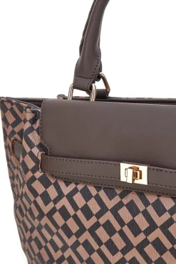 Borsa a mano marrone con stampa geometrica Lancetti LL25W-107-1
