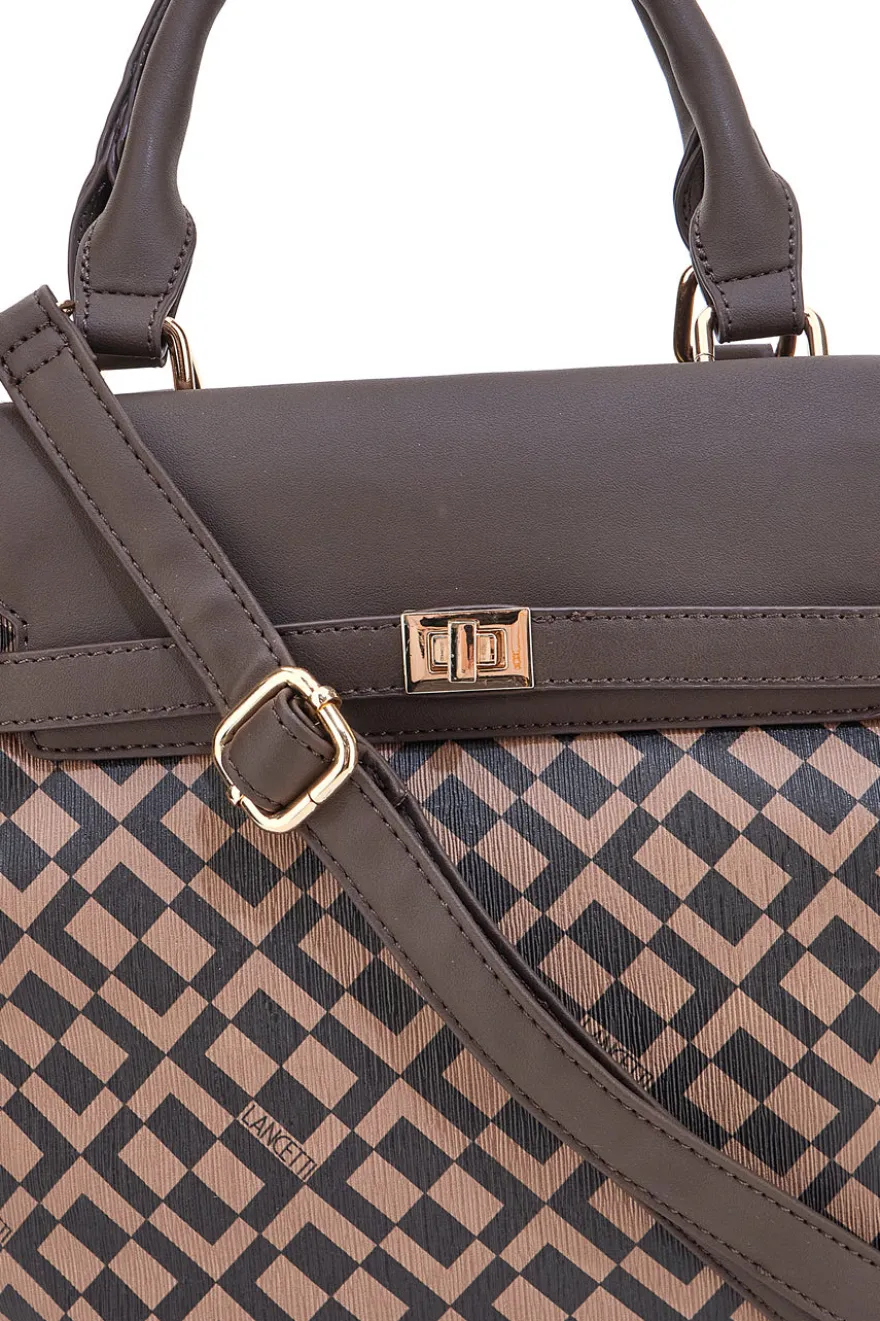 Borsa a mano marrone con stampa geometrica Lancetti LL25W-107-1
