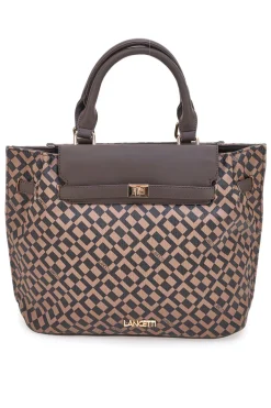 Borsa a mano marrone con stampa geometrica Lancetti LL25W-107-1