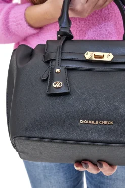 Borsa a Mano Nera con Dettagli Oro Double Check 18248-1