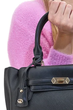 Borsa a Mano Nera con Dettagli Oro Double Check 18248-1