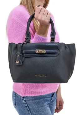 Borsa a Mano Nera con Dettagli Oro Double Check 18248-1