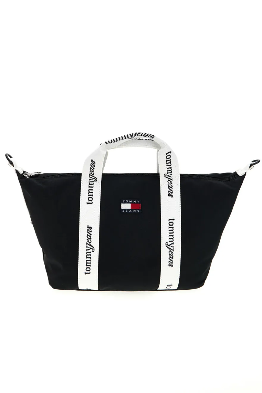 Borsa a Mano Nera in Tessuto con Bande Logo Tommy Jeans 18460