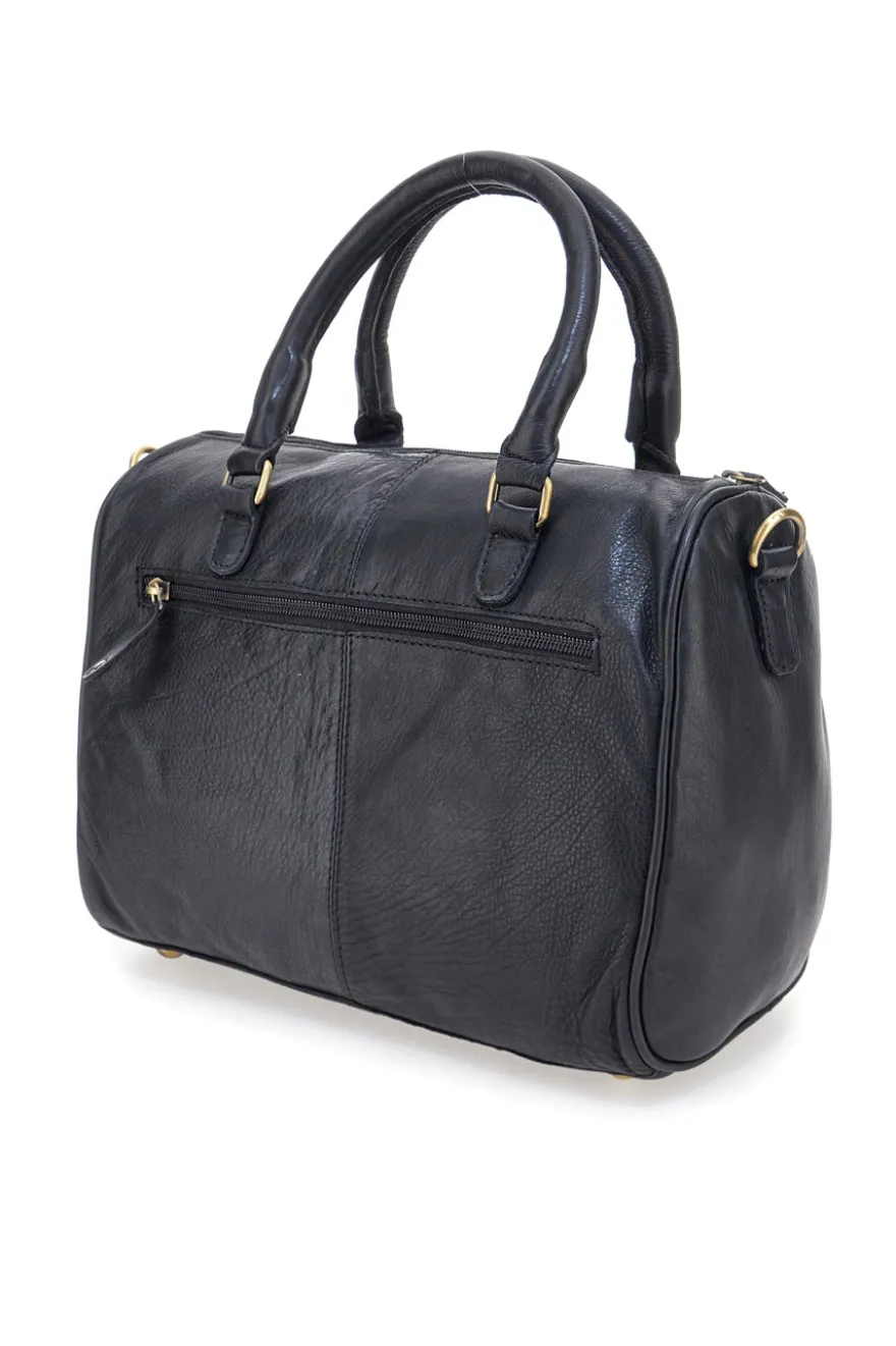 Borsa a mano nera in vera pelle artigianale con tracolla Basile BA3674DX